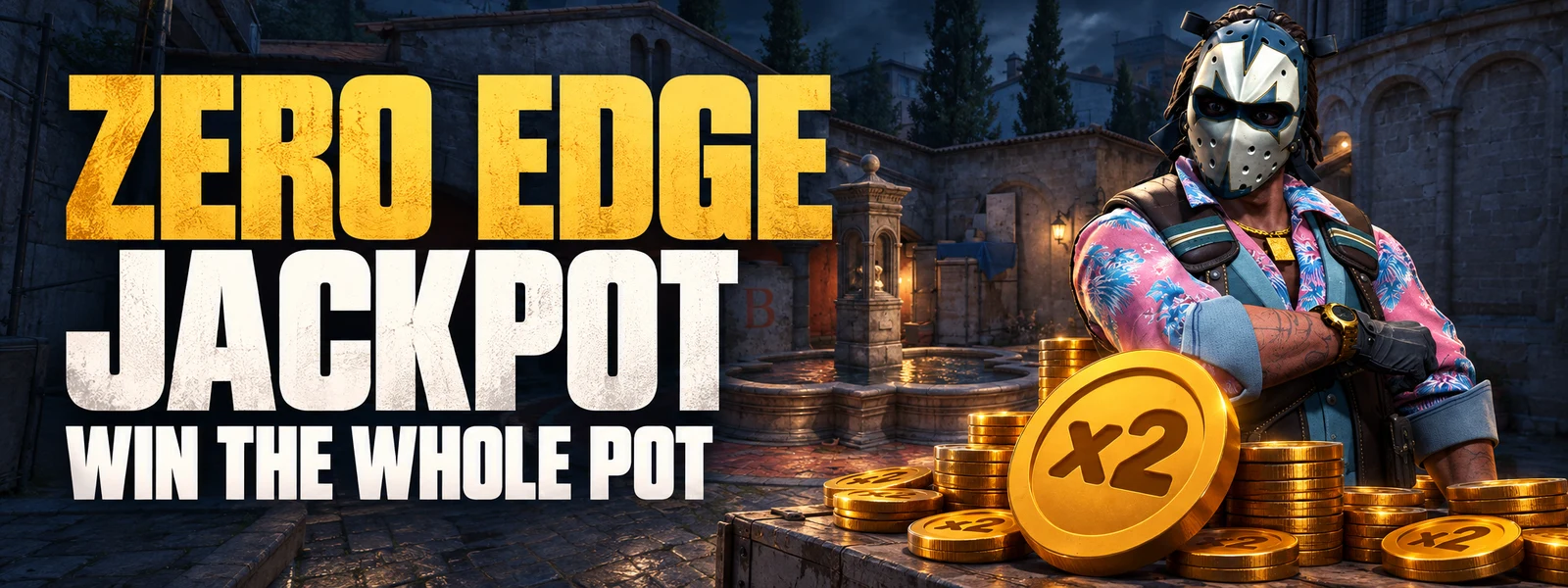 Zero edge. Full jackpot.. 100% of the pot goes to the winner. 0% house edge